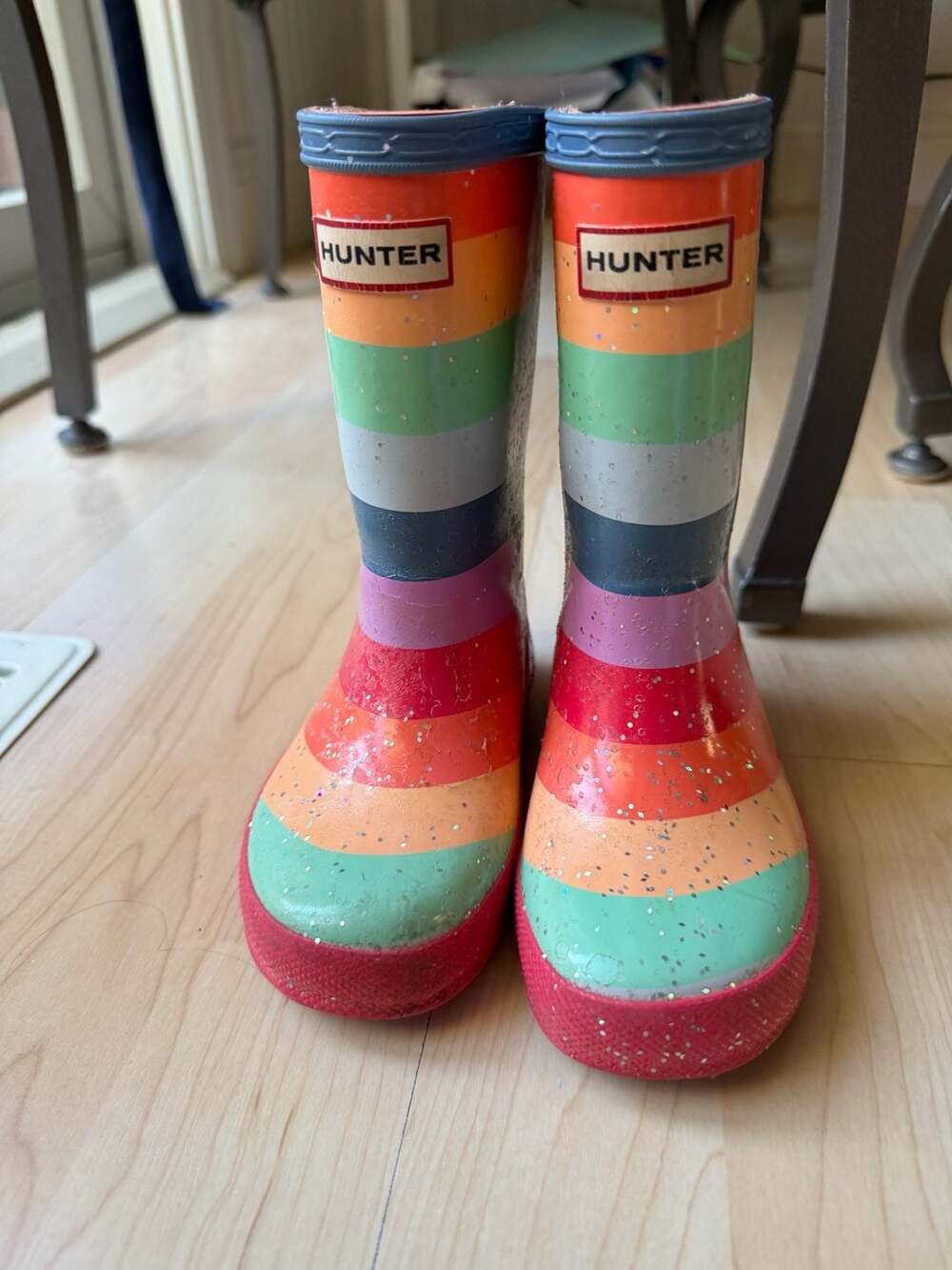 Hunter Kids Original First Classic Rainbow Striped Glitter Rain Boots